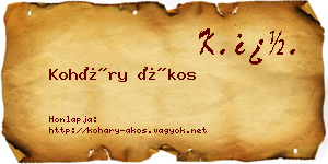 Koháry Ákos névjegykártya